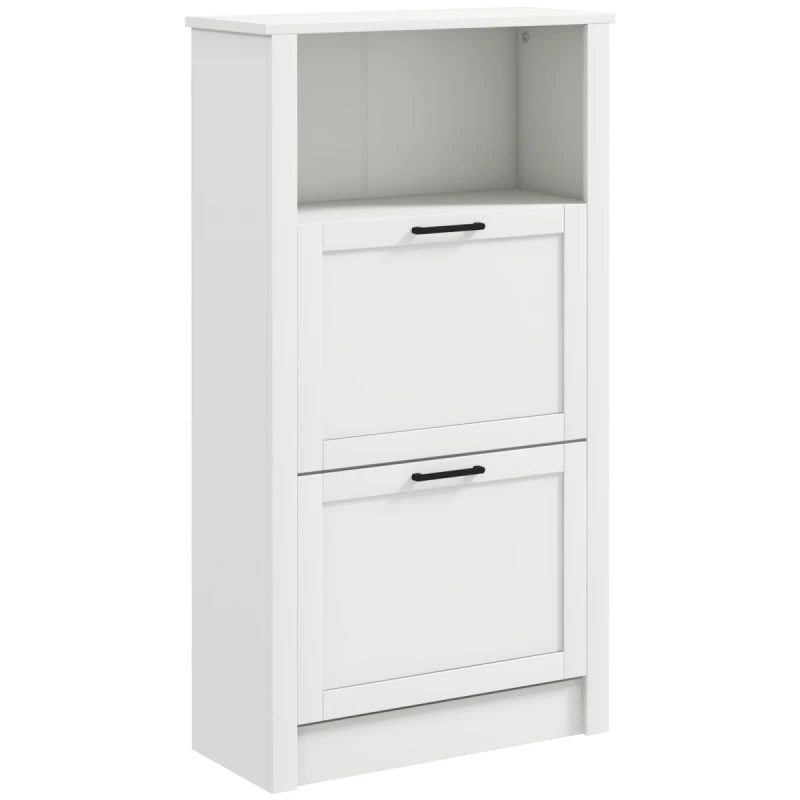 Image of HOMCOM HOMCOM Modern Shoe Cabinet with 2 Flip Drawers and Adjustable Shelves, White White One Size Unisex 5063603037045