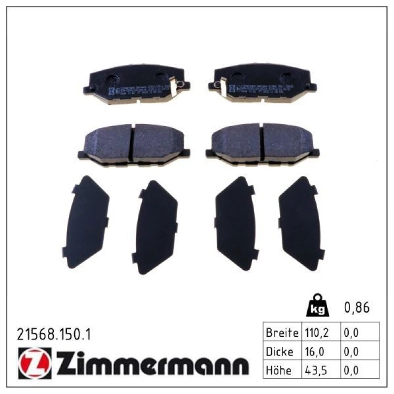 Image of ZIMMERMANN Brake pad set ZIMMERMANN 21568.150.1