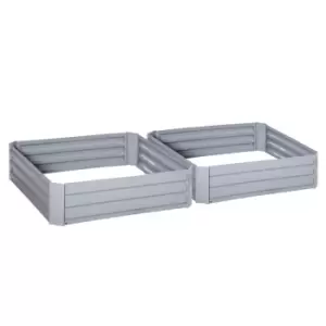 image of Outsunny Set Of 2 Raised Garden Bed Galvanized Planter Box Easy Quick Setup - Grey