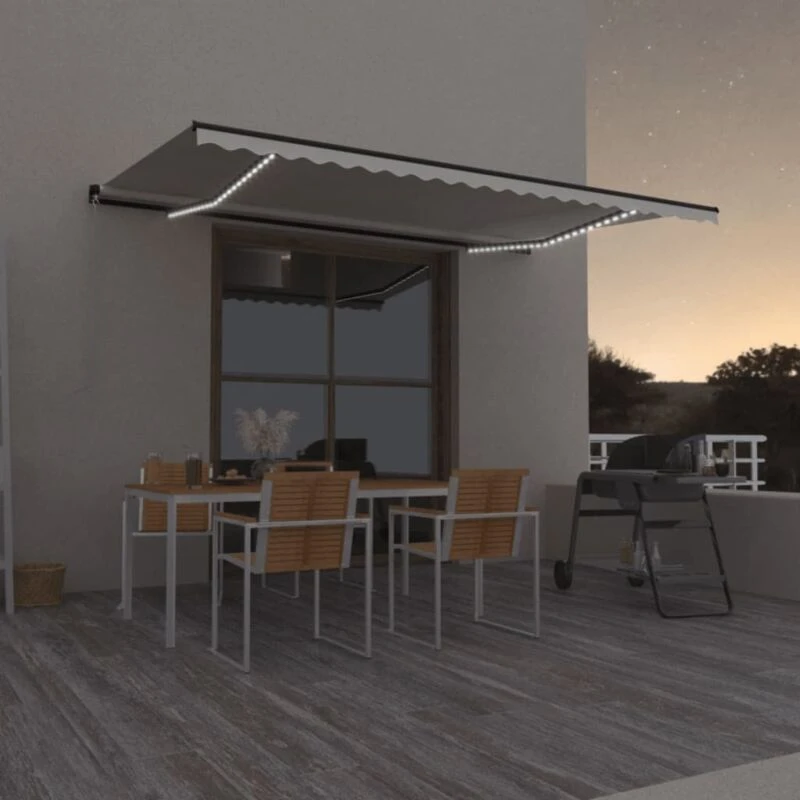 Image of VIDAXL Manual Retractable Awning with LED 500x350cm Cream Vidaxl 8720286395462