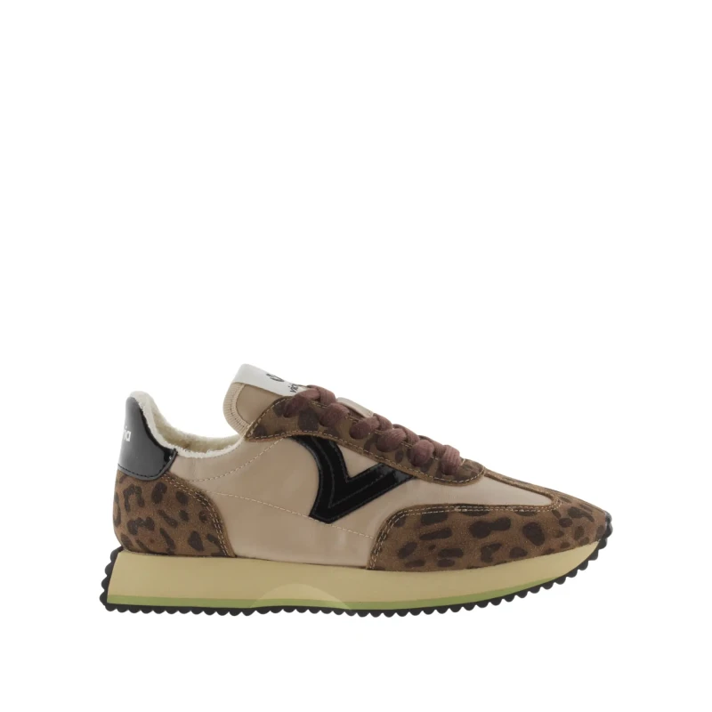 Image of Victoria Animal print nylon and split leather sneakers For Her Victoria Cosmos Marron Female 37