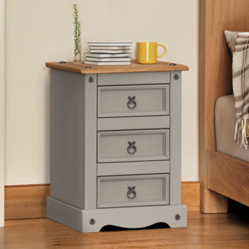 Image of MERCERS FURNITURE Corona Grey Wax Medium 3 Drawer Bedside 5060335868626