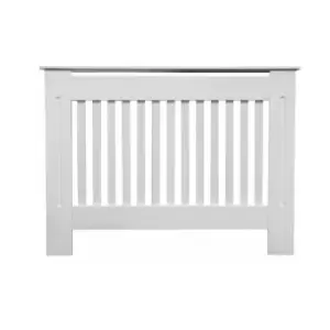 image of Jack Stonehouse - Painted Radiator Cover Cabinet With Vertical Modern Style Slats MDF Small in White - White