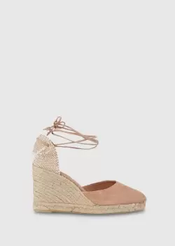 image of Castaner Womens Carina Suede Heeled Espadrilles With String Tie In Tan