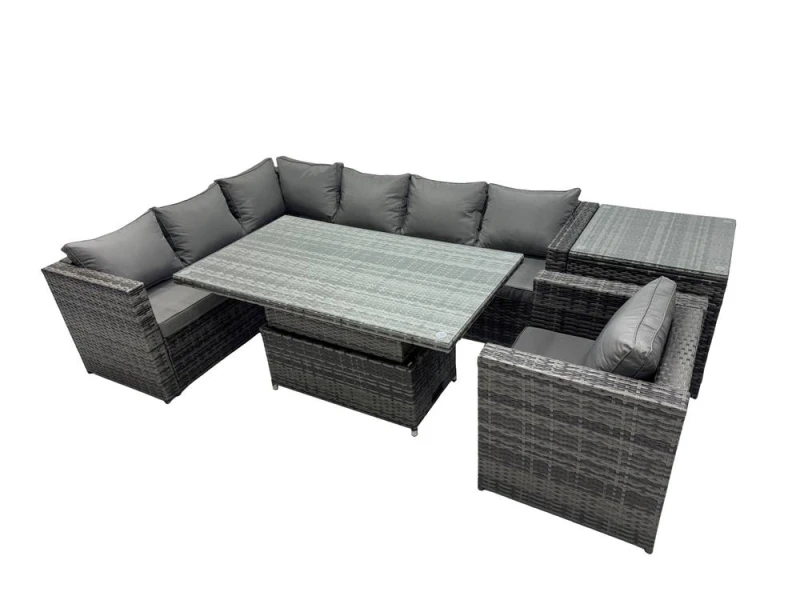 Image of Fimous 7-seater Corner Sofa Set Rattan Garden Furniture Set with Side Table in Dark Grey Dark Grey Unisex