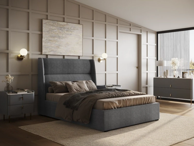 Image of Flair Rumba Fabric Ottoman Bed in Grey Size: King Grey Unisex King