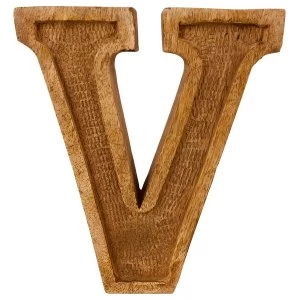 image of Letter V Hand Carved Wooden Embossed