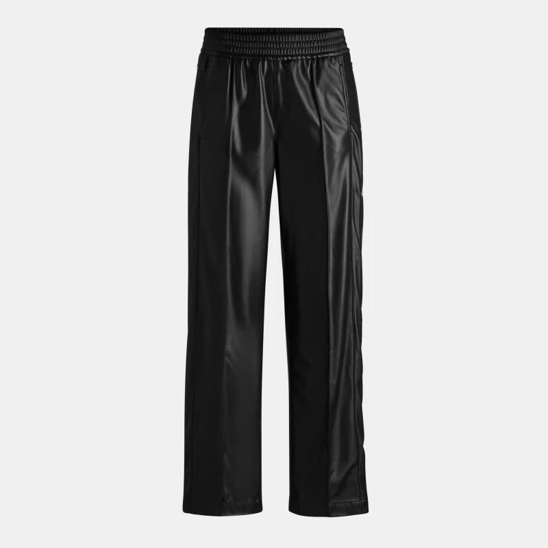Image of Hugo Womens Hileda Blue Cropped Straight-Leg Leather Trousers Black female 6 (XS)