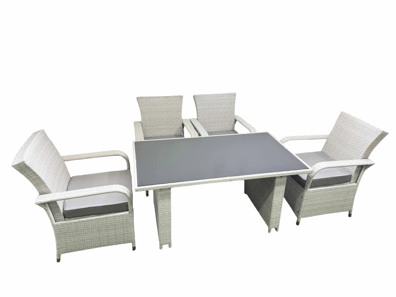 Image of Fimous Wicker PE Rattan Garden Furniture Set Patio Outdoor 4 Chairs Plus Rectangular Dining Table Set Light Grey Mixed Light Grey Unisex