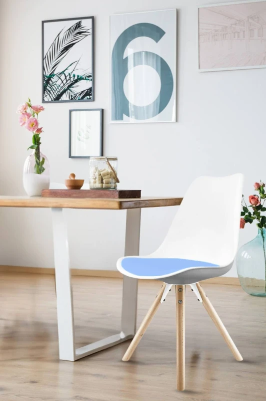 Image of Fusion Living Soho Plastic Dining Chair with Pyramid Light Wood Legs Light Blue