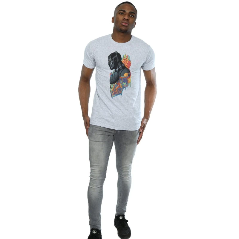 Image of Marvel Marvel Men Black Panther Profile T-Shirt in Grey Size: Small Grey S Male 5057736587379