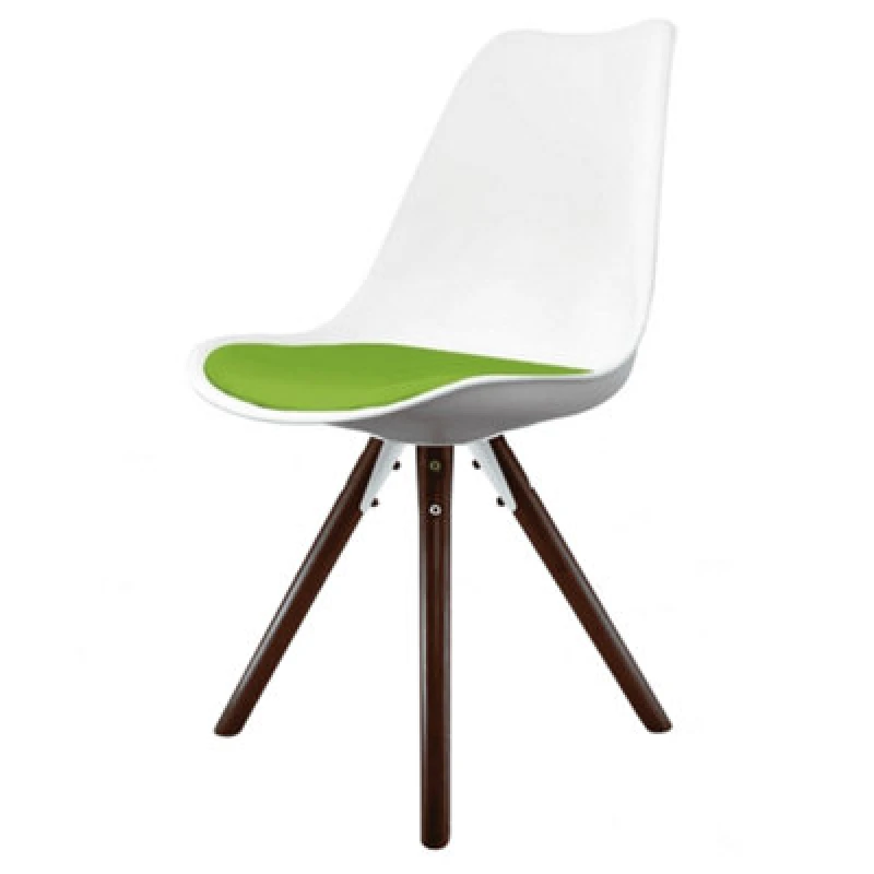 Image of Fusion Living Soho Plastic Dining Chair with Pyramid Dark Wood Legs Green
