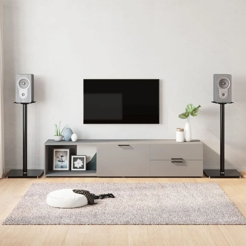Image of VIDAXL Speaker Stands 2 pcs Black Tempered Glass 1 Pillar Design Vidaxl 8720845762841