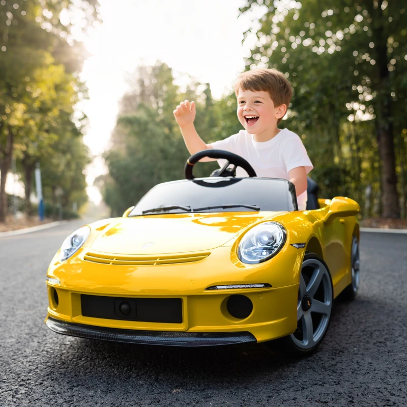 Image of AIYAPLAY Electric Car for Kids 12V Licensed RUF GT for 3-5 Years in Yellow Yellow Unisex