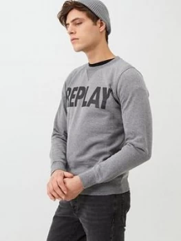 Image of Replay Logo Sweatshirt - Grey, Size XL, Men