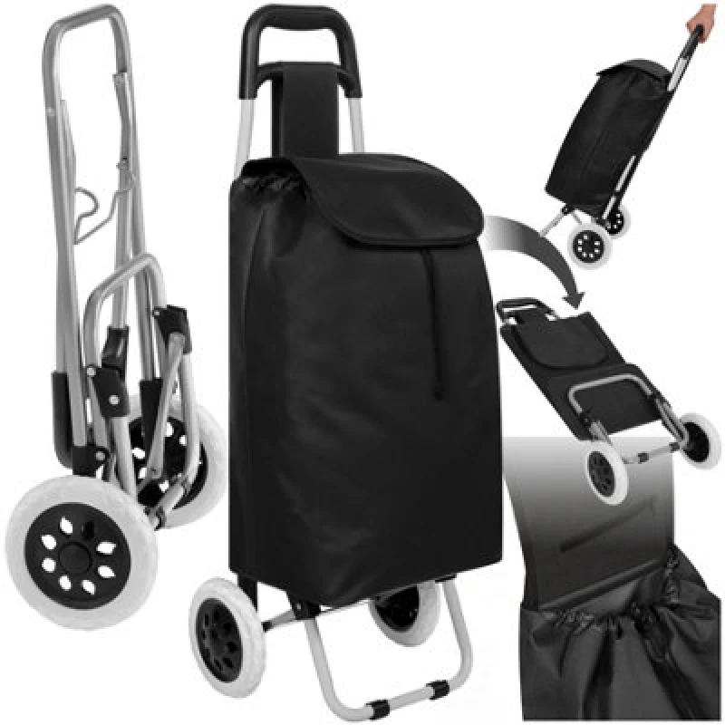 Image of Tectake Shopping Trolley - Folding, Removable Cover, Smooth Running Wheels - Black