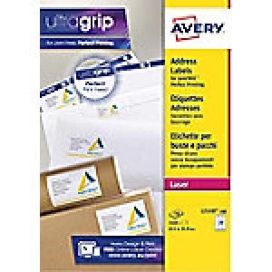 Image of AVERY Address Labels L7159-100 UltraGrip White Self Adhesive A4 63.5 x 33.9mm 100 Sheets of 24 Labels