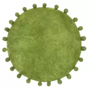 Image of Furn. Circle Pom-pom Woven Cotton Anti-slip Bath Mat Olive