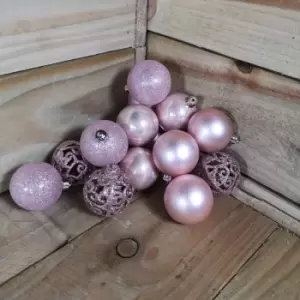 Image of 16 x 6cm Christmas Blush Pink Glitter Gloss And Matte Baubles Tree Decorations
