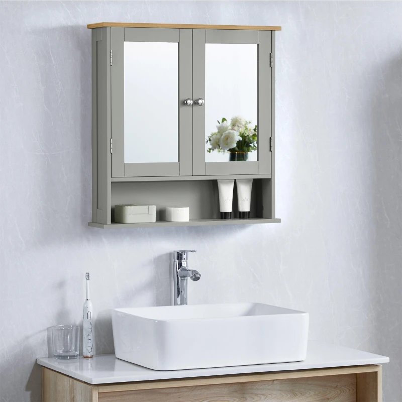 Image of Lassic Priano 2 Door Mirrored Wall Cabinet With Shelf Grey unisex 2 Door