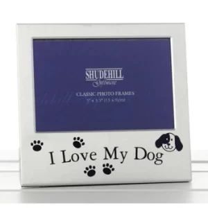 image of Satin Silver Occasion Frame I Love My Dog 5x3