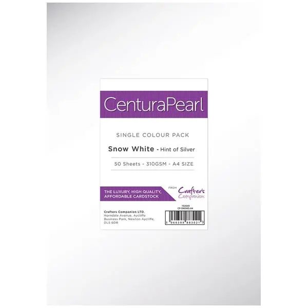 image of Crafter's Companion Centura Pearl A4 Card Snow White Hint of Silver Pack of 50