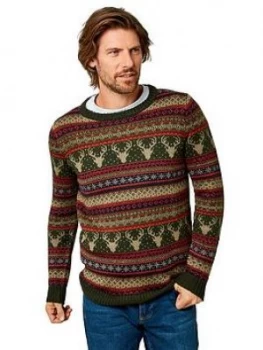 image of Joe Browns Festive Fairisle Knit - Olive , Olive Size M Men