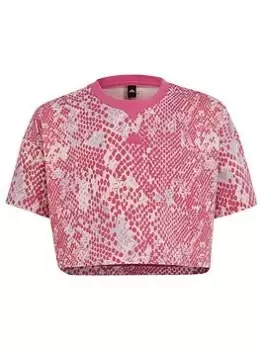 Image of adidas Sportswear Junior Girls Future Icons Print T, Light Pink, Size 7-8 Years