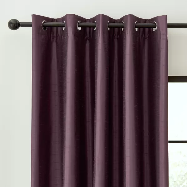 Image of Catherine Lansfield Faux Silk Aubergine Blackout Thermal Eyelet Curtains Aubergine (Purple)