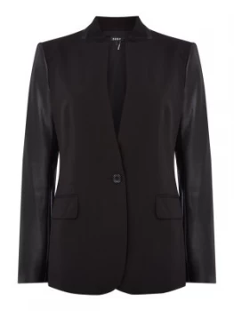 Image of DKNY Wool jacket with contrasting fabric sleeve Black