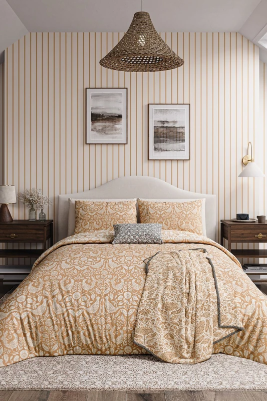 Image of Helena Springfield Helena Springfield 'Pheasants' Cotton Duvet Cover Set in Copper Size: Single Copper Single Unisex 5016709715454
