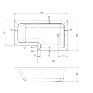 image of Nuie 1500mm Right Hand Square Shower Bath Set - White