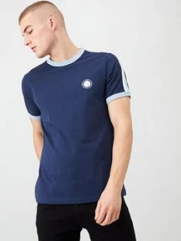 image of Pretty Green Tilby Striped Sleeve Ringer T-Shirt - Navy