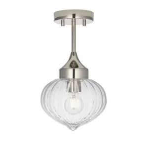 image of Addington Classic Semi Flush Ceiling Pendant Light Polished Nickel, Clear Ribbed Glass Shade