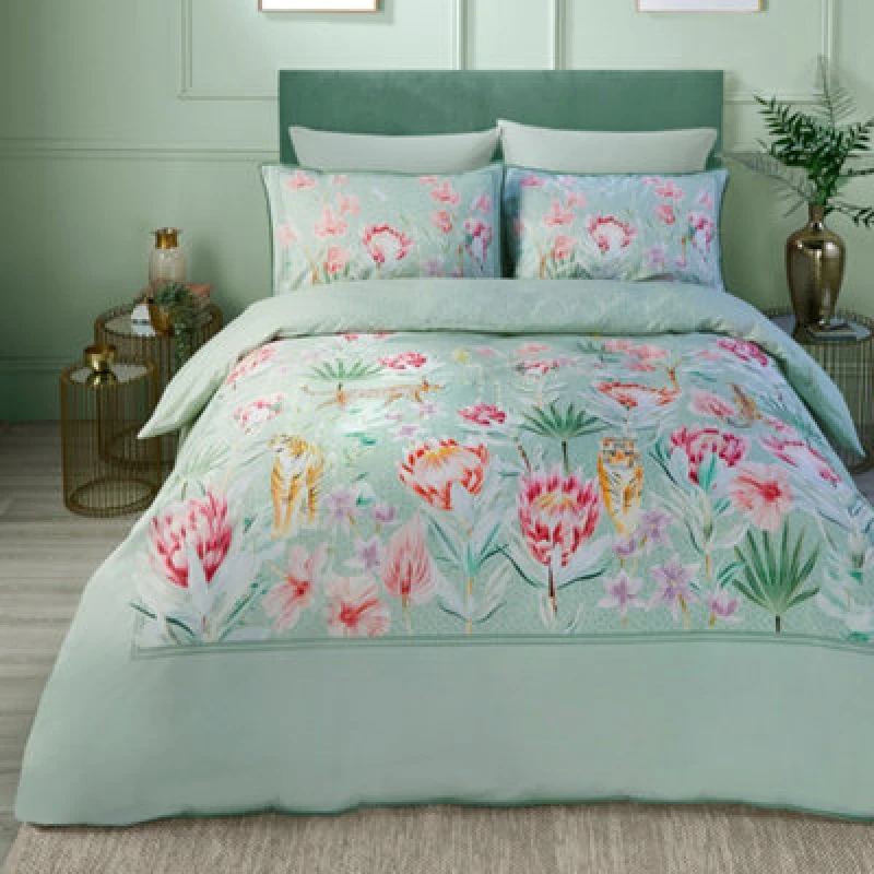 Image of Soiree Tropical Leopard 200 Thread Count Duvet Cover and Pillowcase Set Green