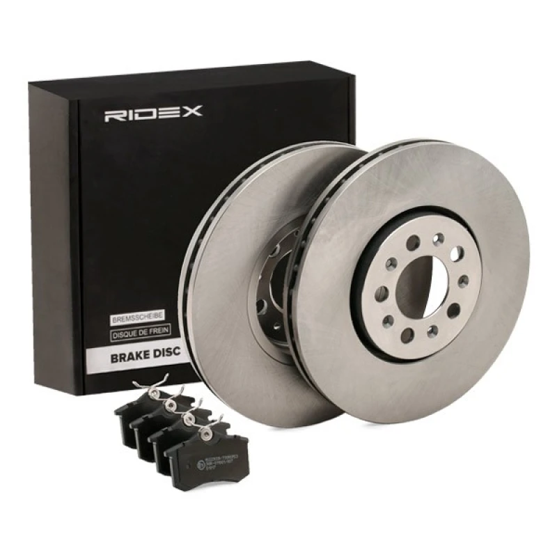 Image of RIDEX 3405B1475 Brake disc and pads set Rear Axle, Brake Disc Type: internally vented, not prepared for wear warning indicator Brake Set,disc brakes