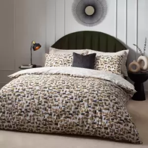 Image of City Abstract Cotton Rich Reversible Duvet Cover Set Toffee, Toffee / Super King
