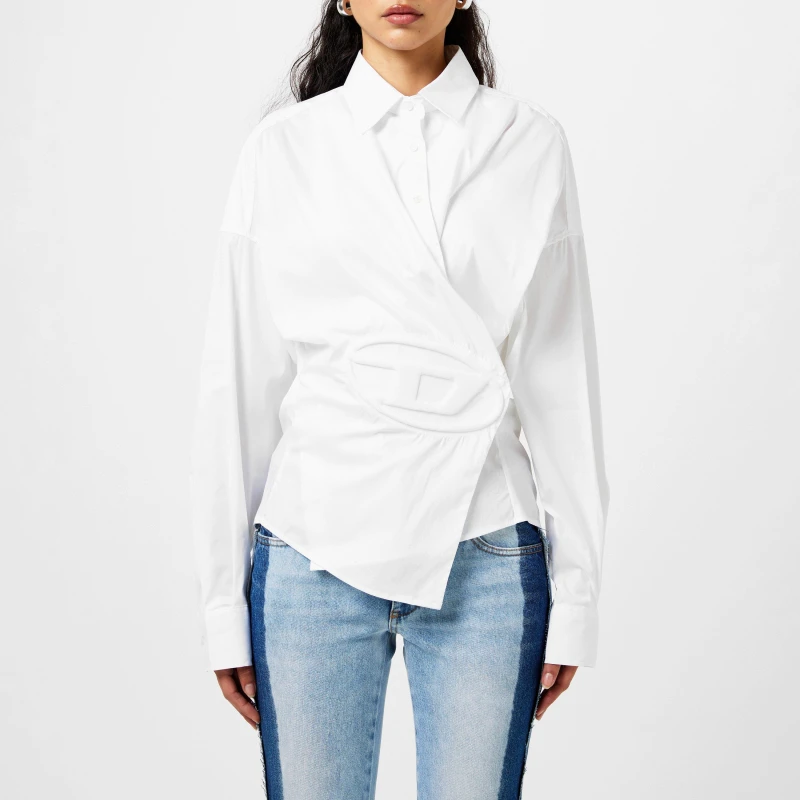 Image of Diesel C-Siz-N2 Shirt With Embossed Logo Bright White female 4 (3XS)