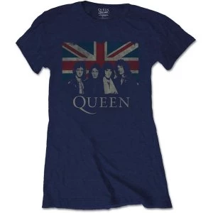 image of Queen - Vintage Union Jack Womens Large T-Shirt - Navy Blue