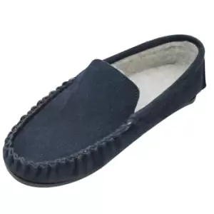 image of Eastern Counties Leather Mens Berber Fleece Lined Suede Moccasins (11 UK) (Navy)