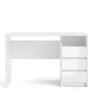 Image of Function Plus Modern Desk with 3 Drawers, white