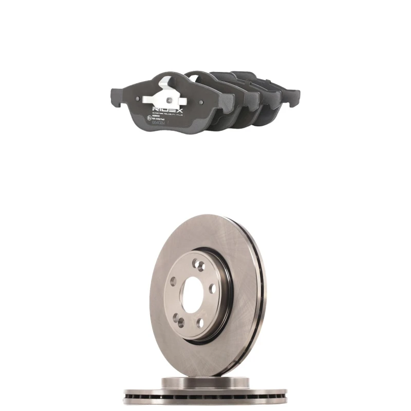 Image of RIDEX 3405B3129 Brake disc and pads set Front Axle, Brake Disc Type: Externally Vented, not prepared for wear warning indicator Brake Set,disc brakes