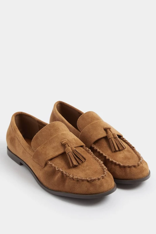 Image of Long Tall Sally Womens Faux Suede Tassel Loafers In Standard Fit in Tan Size: 7 Tan Female 7