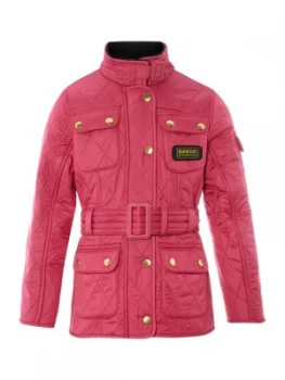 Image of Barbour Girls 4 Pocket Belted Quilted Jacket Pink