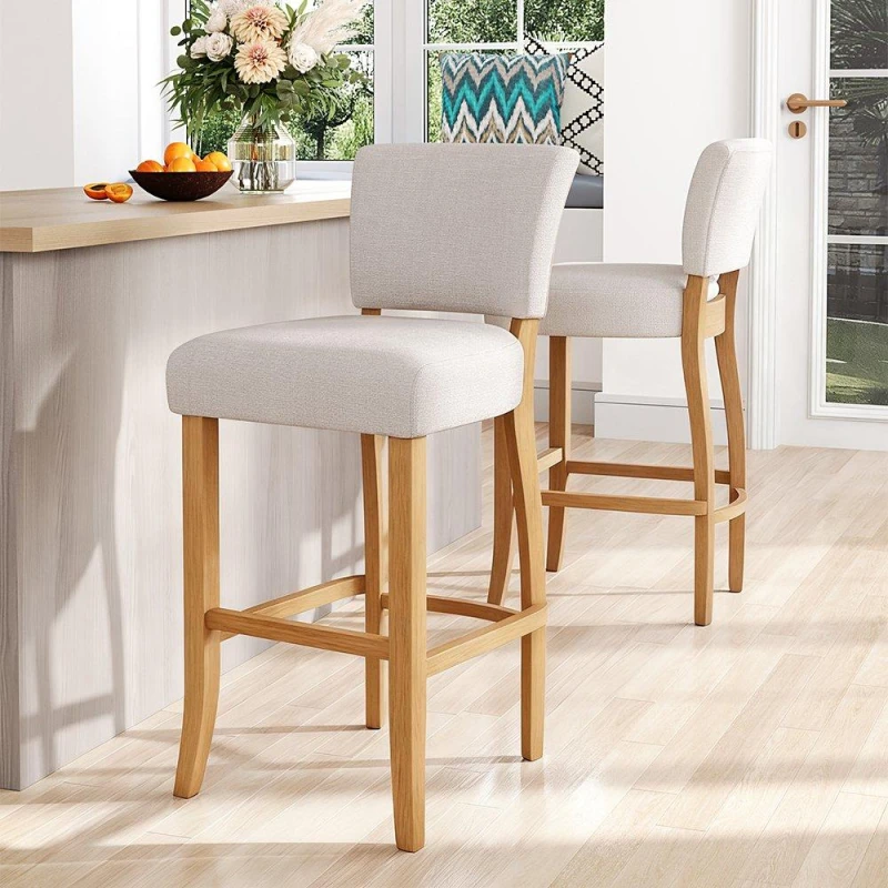 Image of Kabinet UK 2 Set Linen Upholstered High Bar Stool Beige unisex One Size