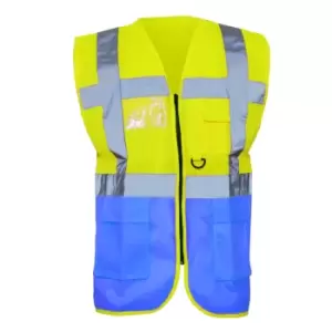 image of Yoko Hi-Vis Premium Executive/Manager Waistcoat / Jacket (S) (Hi Vis Yellow/Royal Blue)