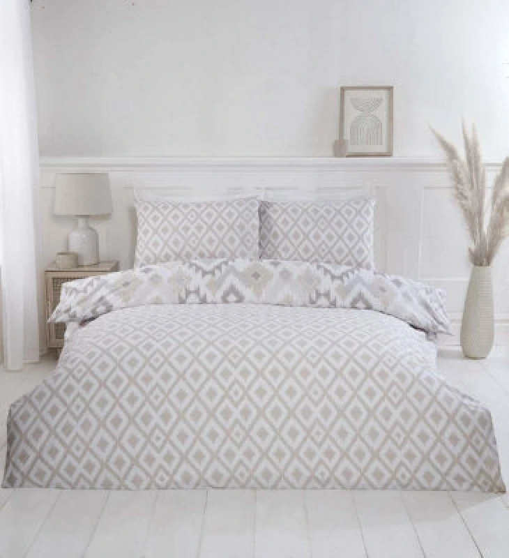 Image of Rapport Home Ikat Bohemian Reversible Polycotton Duvet Cover Set With Pillowcase in Natural Size: Double Natural Unisex Double