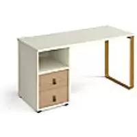 image of Rectangular Sleigh Frame Desk White Wood/Metal Sleigh Legs Brass Cairo 1400 x 600 x 730mm 2 Drawer Pedestal