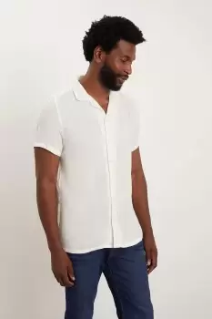 image of Mens Short Sleeve White Light Textured Shirt