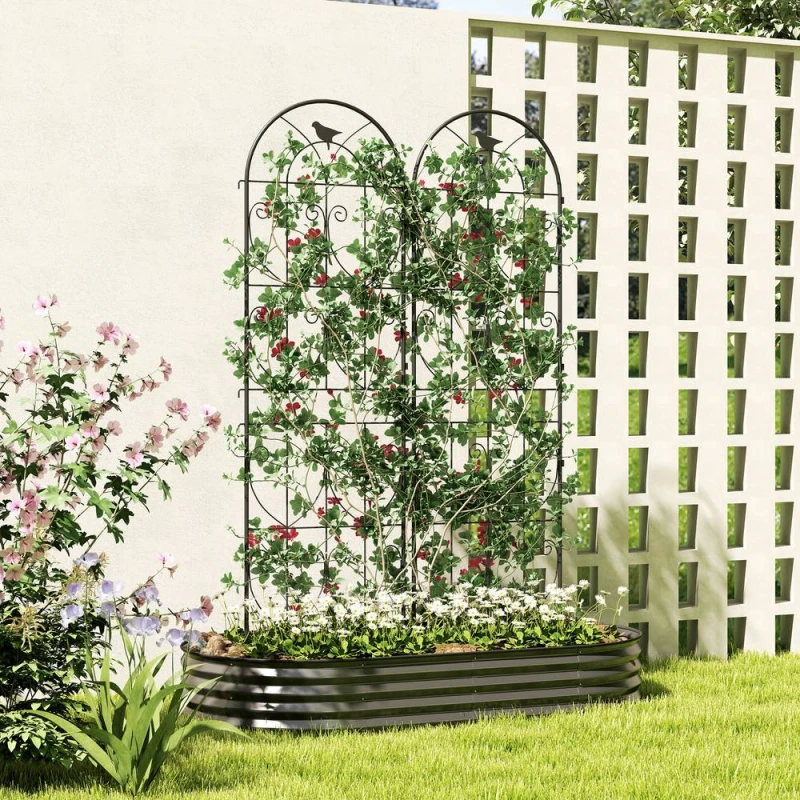 Image of OUTSUNNY Set of 2 Metal Garden Trellis, Outdoor Trellis Panels, 180 x 50cm in Black Size: 2 Pack Black Unisex 2 Pack